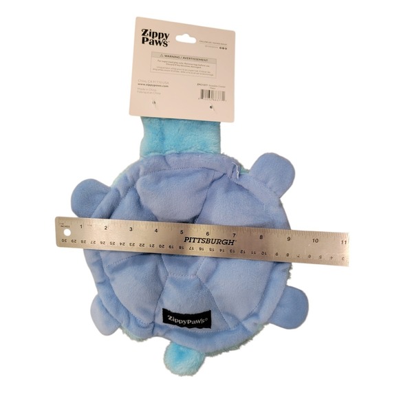Zippy Paws Squeakie Crawler Plush Dog Toy Turtle Blue - Picture 2 of 3